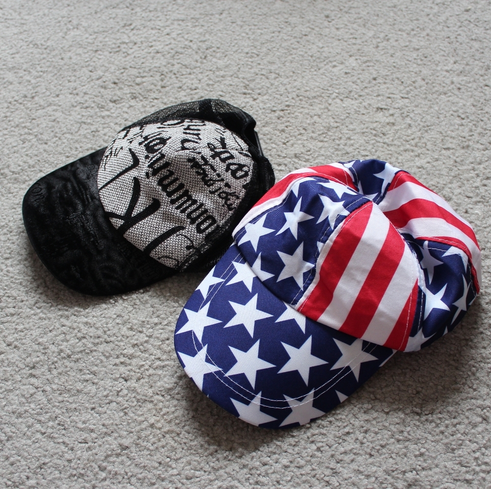 USA Baseball Cap American Flag Hat Snapback Adjustable Patriotic Fashion 2 PC